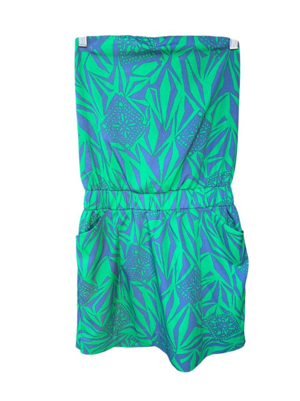 Bar III Green Tropical Geometric Print Strapless Mini Dress Size: S